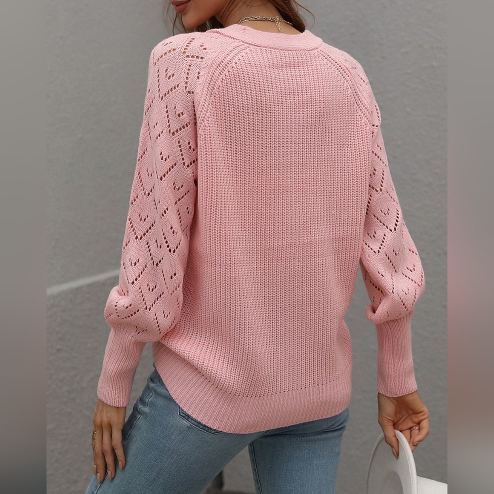 Charli Rib-Knit Raglan Cardigan - Pink - Picture 3 of 7